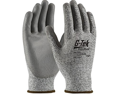 PIP G-Tek PolyKor 16-150 Cut-Resistant Gloves  – PU Coated Palm & Fingers, Gray Polyester – Large, 9.4" – (1 Dozen)