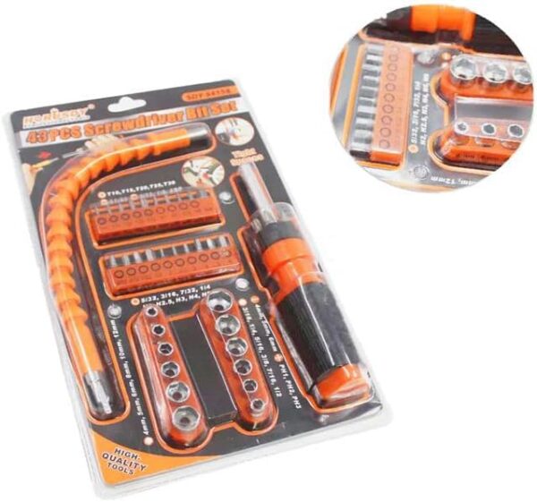 HORUSDY 43PC Flexible Shaft Screwdriver & Socket Set | Gooseneck Driver Tool Kit for Tight Spaces, Auto & DIY Use