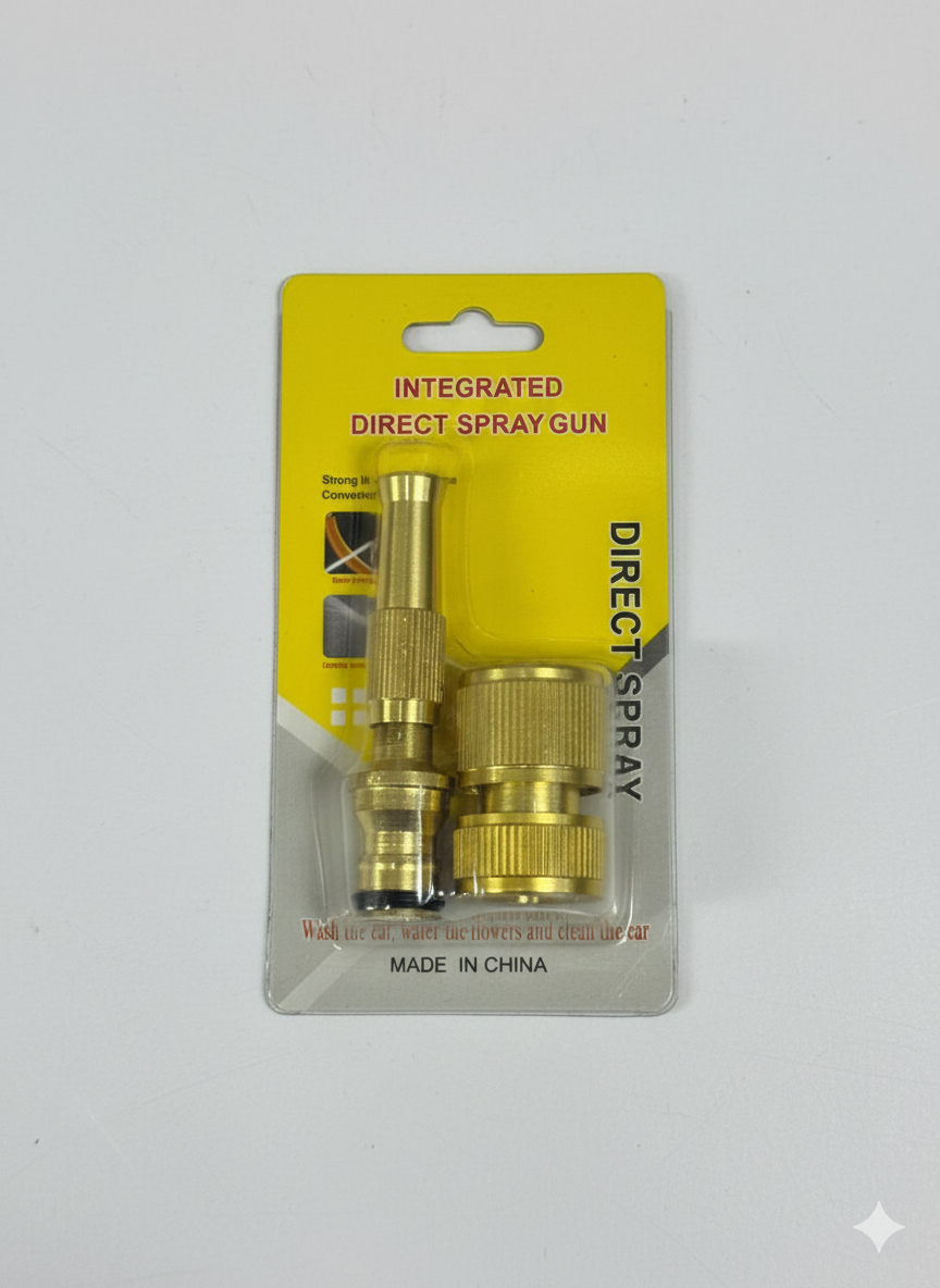 Brass High-Pressure Direct Spray Nozzle with Hose Connector