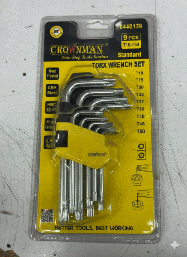 Crownman Torx Wrench Set - T10-T50 Star Key | CRV Steel | 9-Piece Tool Kit
