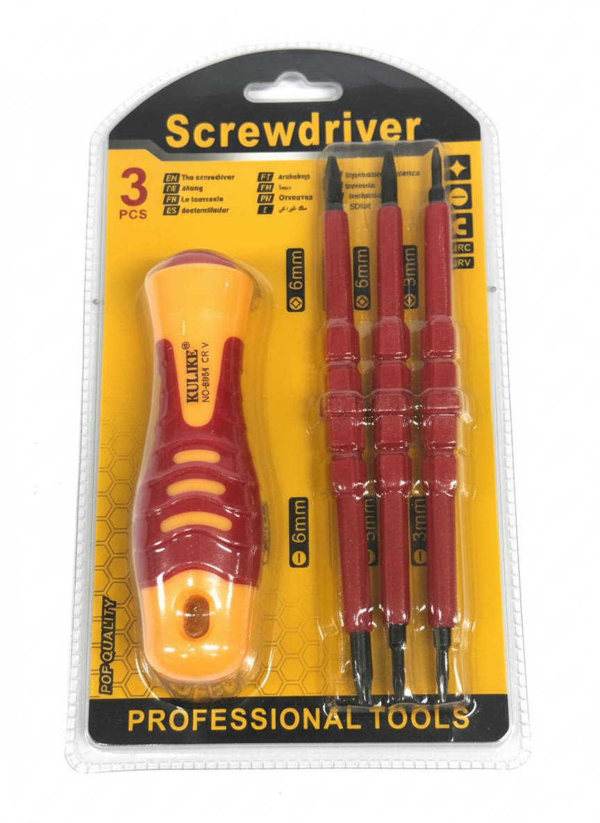 KULIKE 3-Piece Screwdriver Set - Professional Multi-Bit Hand Tool with Ergonomic Handle