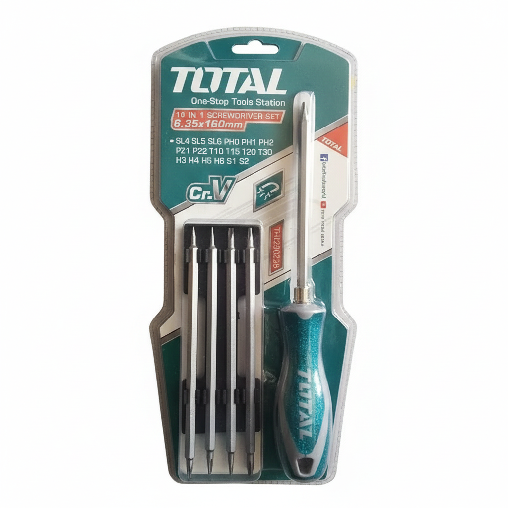 Total 18-in-1 Screwdriver Set CR-V | 6.35×160mm Multi-Bit Tool Kit Model THT250236
