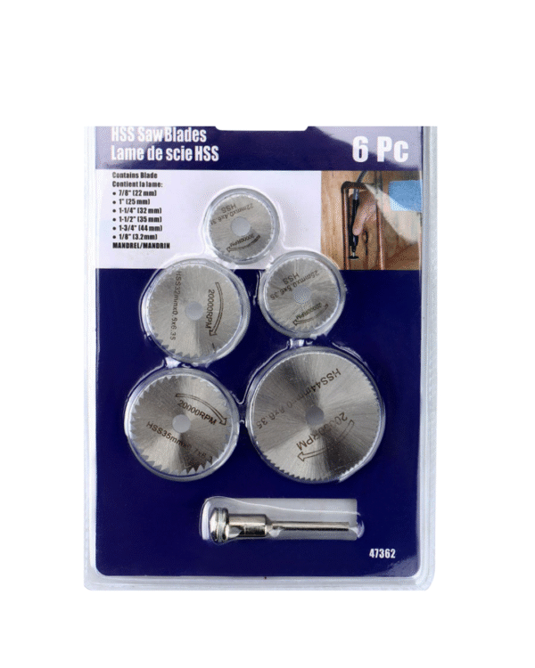 High-Speed Steel blades (HSS) for durability and long tool life  Designed for metal, wood, plastic, fiberglass, and aluminum cutting  Set includes various blade diameters for versatile cutting tasks  Easy to attach to rotary tools and mini saws  Ideal for workshops, DIY projects, craft work, and small fabrication