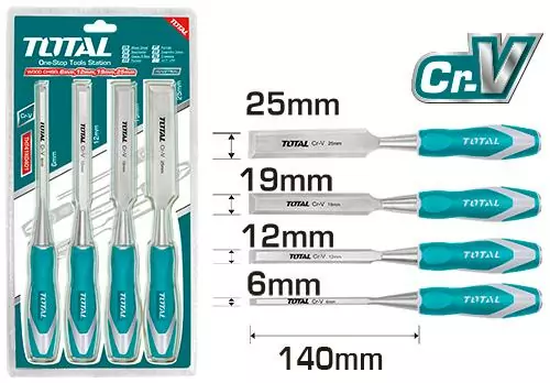 Total 25 mm Wood Chisel CR-V Steel – Heavy-Duty Carpenter Tool for Precision Woodworking (Model THT41256)