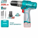 Total 12V Cordless Impact Drill TIDLI12202 – 12 V Power Tool with LED Work Light & Accessories