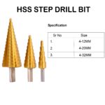 3PCS HSS Step Cone Drill Bit Step Set 4–12/20/32mm Titanium Coated Hole Cutter for Metal Wood Plastic - Image 3