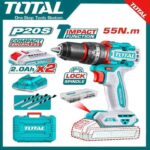 Total 20V Brushless Cordless Impact Drill TIDLI20558 With 2 Batteries, Complete Kit