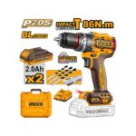 INGCO CIDLI208687 20V Brushless Cordless Impact Drill – 86Nm Heavy Duty Drill Driver with Battery Kit