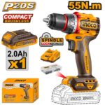INGCO CDLI205582 20V Brushless Cordless Drill – 55Nm Professional Drill Driver with Battery & Charger