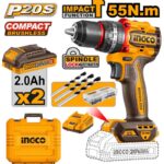 INGCO CIDLI20558 20V Brushless Cordless Impact Drill – 55Nm Professional Hammer Drill Kit