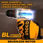INGCO CIDLI20668 20V Brushless Cordless Impact Drill – 66Nm High Torque Compact Power Tool with Battery & Charger - Image 4