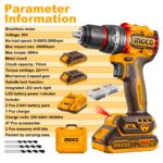 INGCO CIDLI20668 20V Brushless Cordless Impact Drill – 66Nm Compact Drill Machine with 2 Batteries & Charger - Image 2