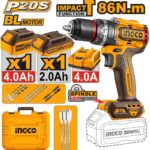 INGCO CIDLI20868 20V Brushless Cordless Impact Drill – 86Nm Heavy Duty Drill Driver Kit with Batteries & Charger