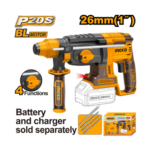 INGCO CRHLI20228 20V Cordless Brushless Rotary Hammer – 26mm SDS-Plus Concrete Drill Machine