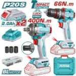 TOTAL TCKLI20275E 20V Brushless Drill & Impact Wrench Combo Kit with 2 Batteries | 400Nm Impact Wrench & 66Nm Drill