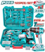 TOTAL THKTHP11652 165 Pcs Professional Tool Set with 20V Cordless Impact Drill Kit