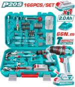 TOTAL 166 Pcs Professional Tool Kit Set 20V Cordless Impact Drill Kit