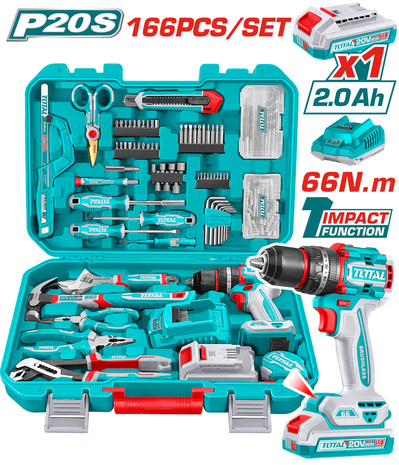 THKTHP41667_800x_c3284599-8066-4845-96c1-099556895456 TOTAL 166 Pcs Professional Tool Kit Set 20V Cordless Impact Drill Kit - Image 1