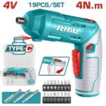 TOTAL 4V Cordless Screwdriver TSDLI0442 – Electric Screwdriver Set with 19 Bits