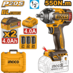 INGCO CIWLI2055 20V Brushless Impact Wrench – 550Nm Heavy Duty Cordless 1/2" Tool Kit with Batteries