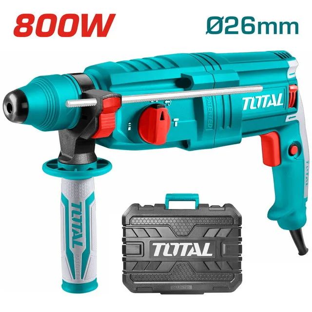 total-th308268-rotary-hammer-compressed TOTAL Industrial Rotary Hammer 800W TH308268 – SDS Plus 26mm Electric Hammer Drill with Carrying Case - Image 1